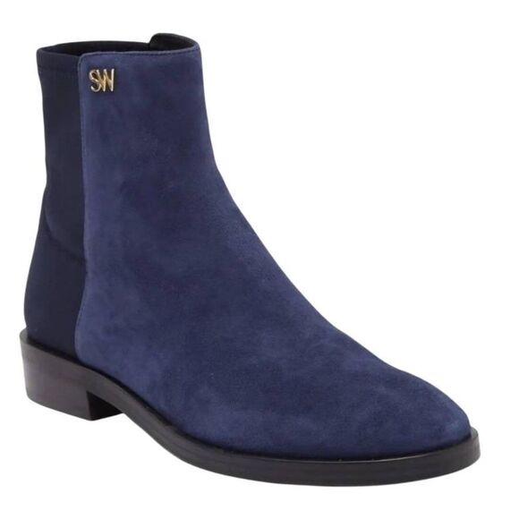 Stuart Weitzman Boots Size 7 Blue Kye City Suede Leather Bootie Low Heel NEW - Picture 1 of 9